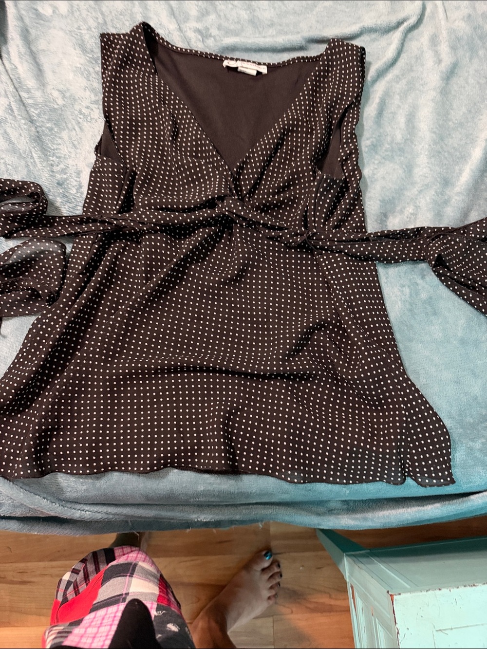 Polka Dot V-Neck Wrap Dress - Black